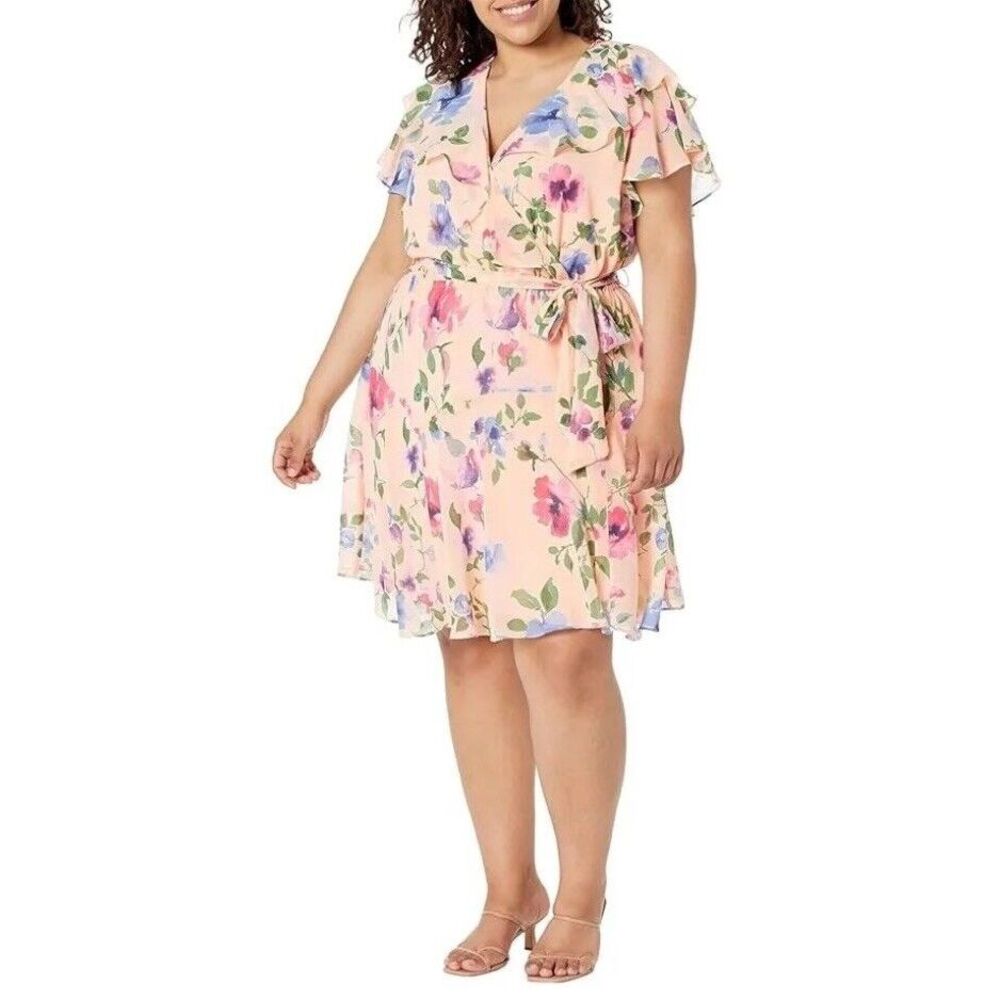 Ralph Lauren Dress Floral Print Black Label Ruffle‎ Hem Lined Plus-Size 16W NWT